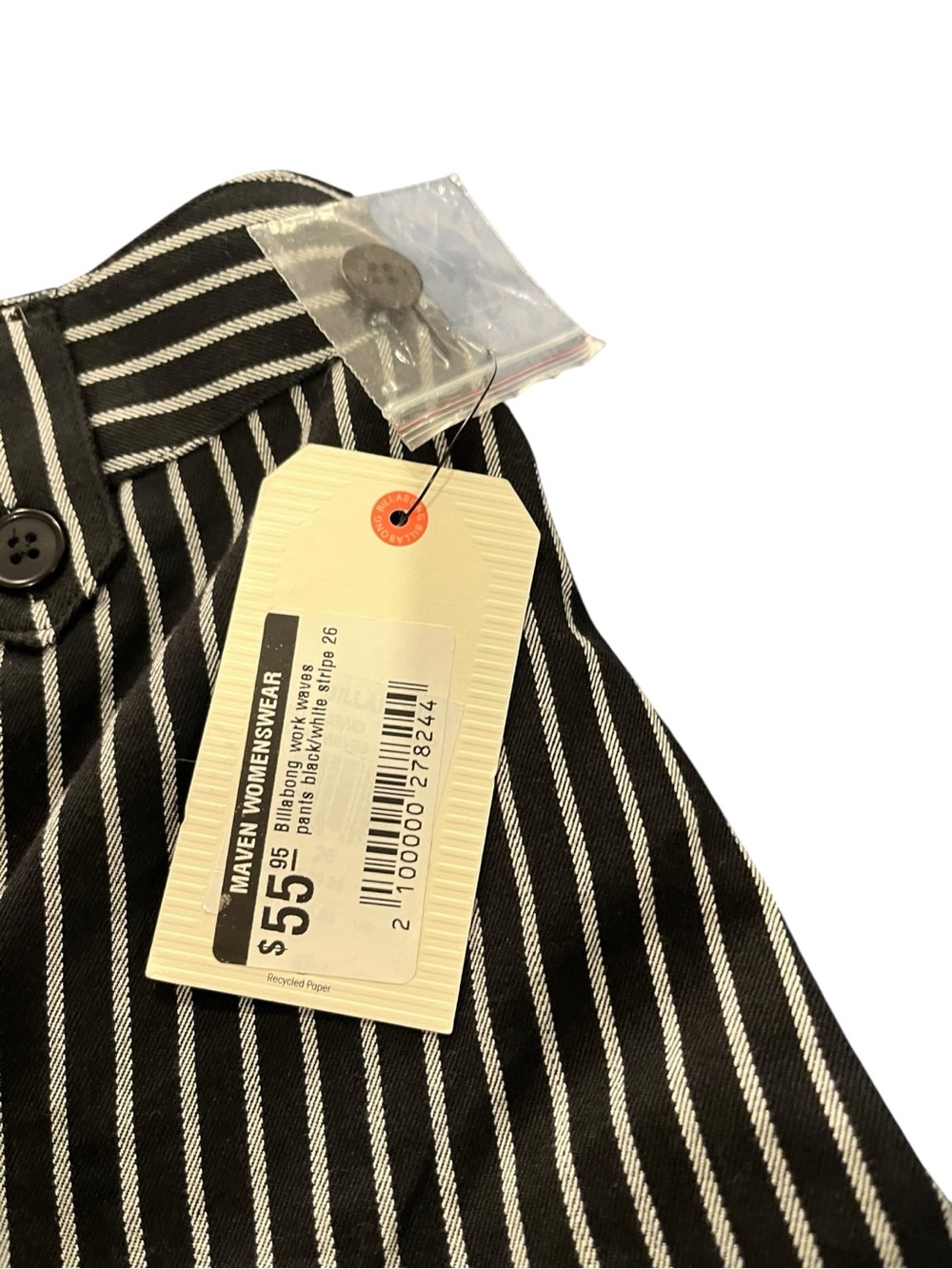 Billabong Black and White Vertical-Stripe Pants NWT - Picture 7 of 12